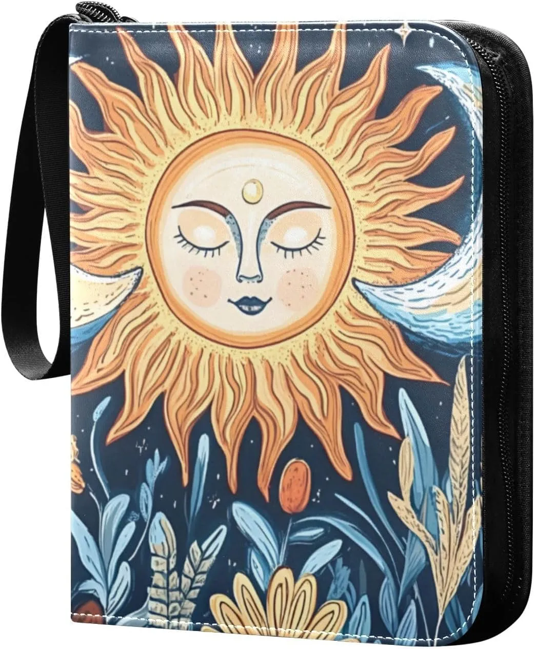 Sun Moon Art Card Binder 4 Pocket Trading Card Album Fits 400 Sports/Game Cards, PU Cover 3 Ring Card Collection with 50 Removable Sleeves