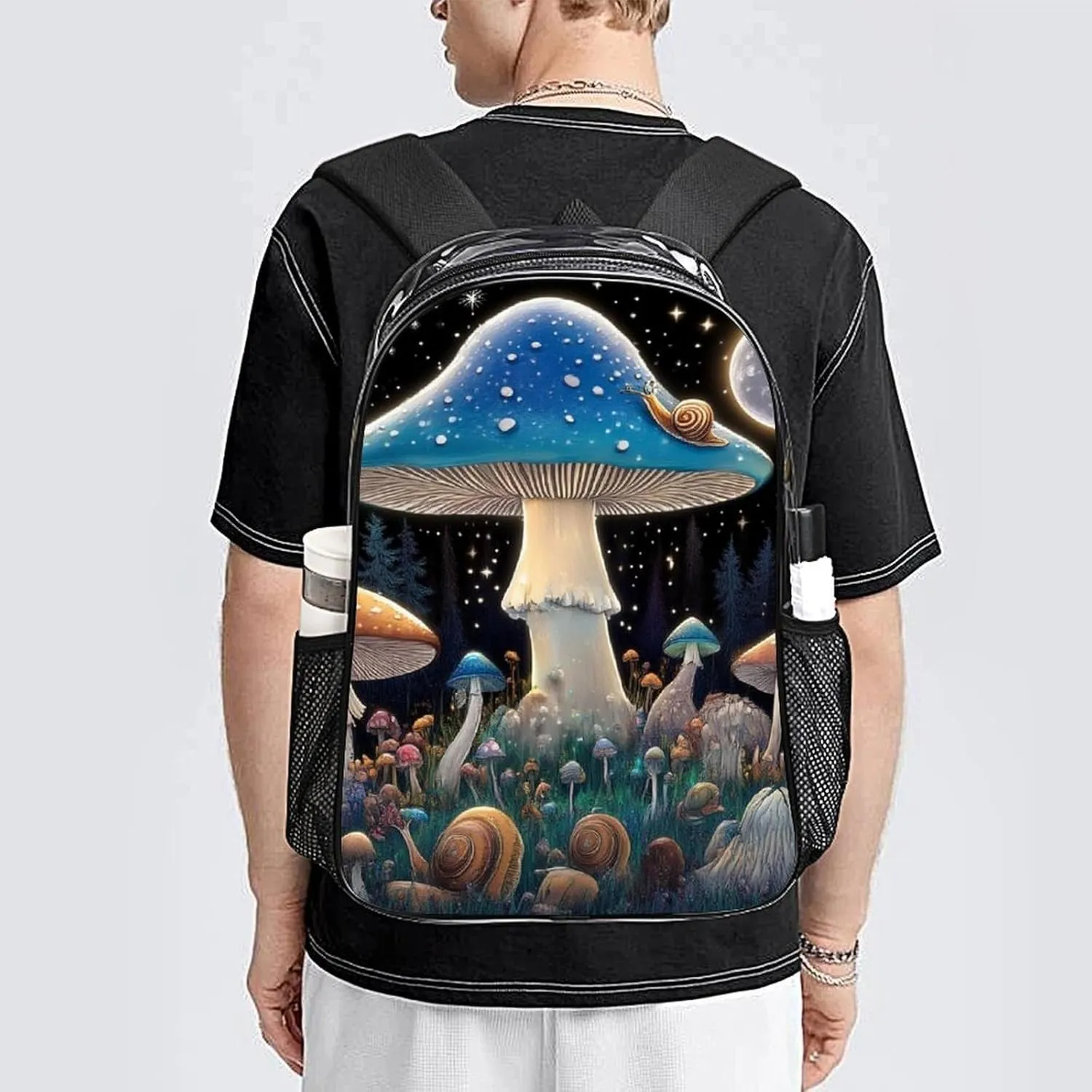 Supdreamc Adults Lightweight Trippy Magical Mushroom Art Rucksacks Large Capacity Bookbag Transparent Bag for Trekking Outdoors Bicycle