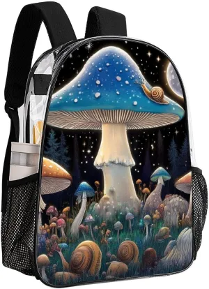 Supdreamc Adults Lightweight Trippy Magical Mushroom Art Rucksacks Large Capacity Bookbag Transparent Bag for Trekking Outdoors Bicycle