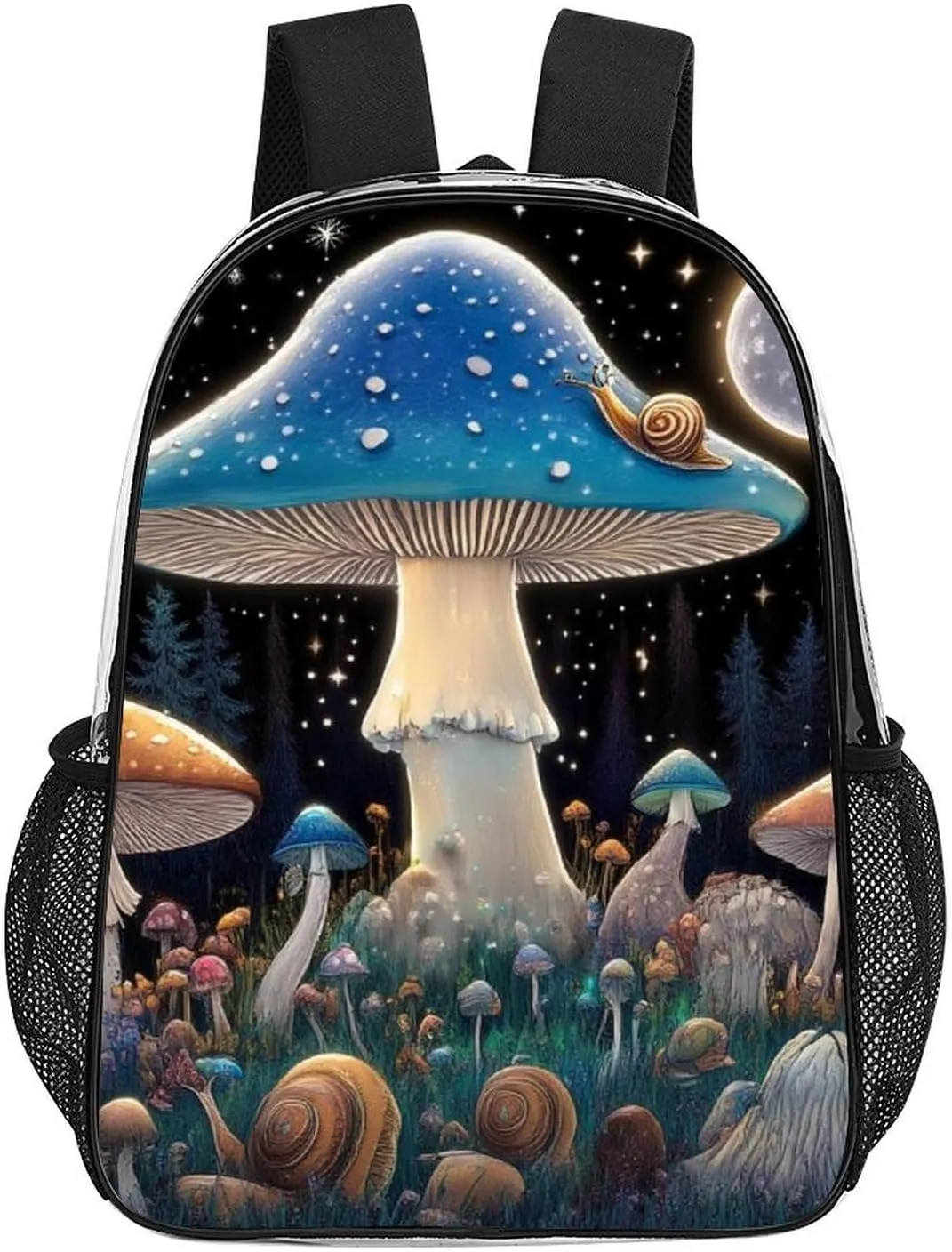 Supdreamc Adults Lightweight Trippy Magical Mushroom Art Rucksacks Large Capacity Bookbag Transparent Bag for Trekking Outdoors Bicycle