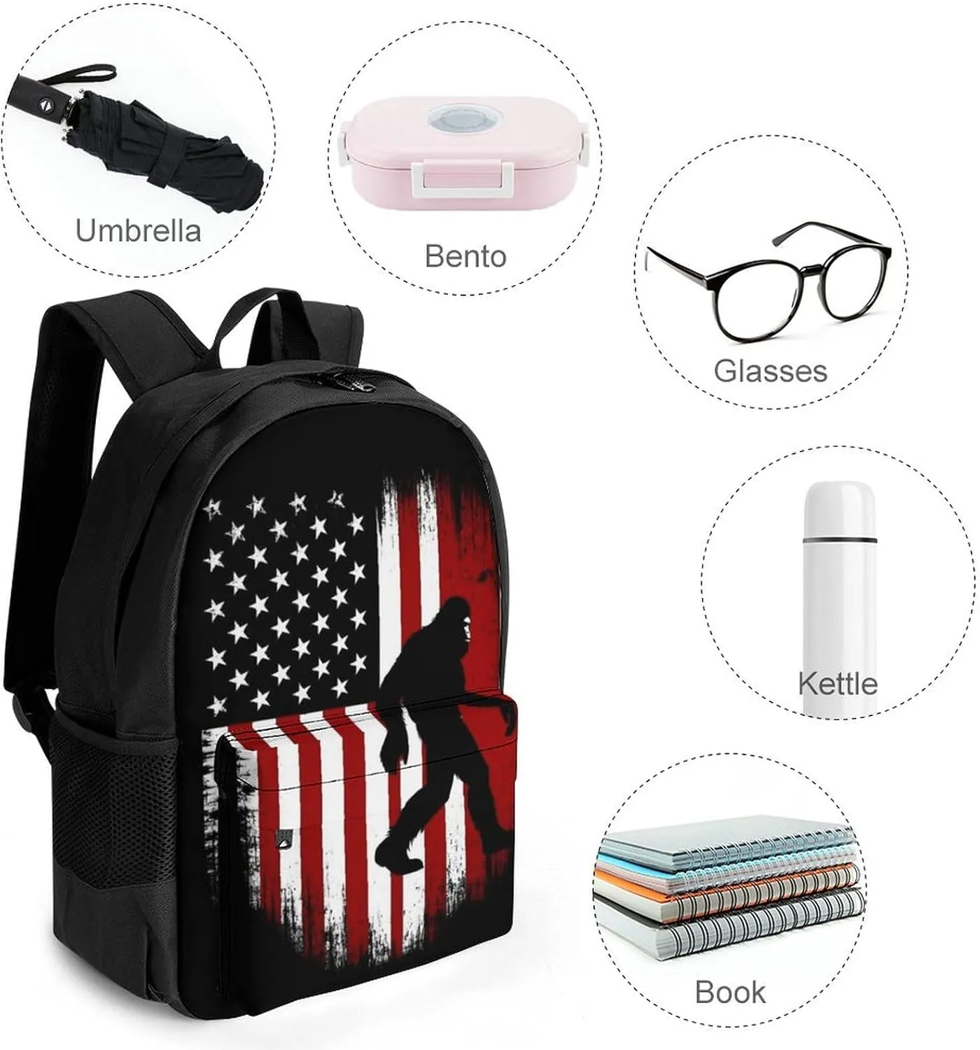 Supdreamc Adults Lightweight Usa American Flag Rucksacks Large Capacity Bookbag With Adjustable Shoulder Straps for Trekking Outdoors Bicycle