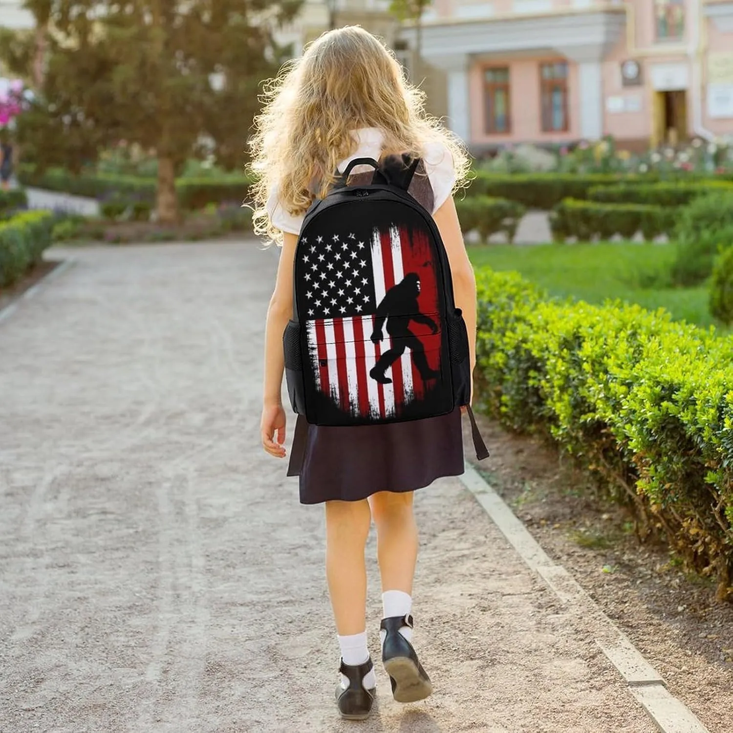 Supdreamc Adults Lightweight Usa American Flag Rucksacks Large Capacity Bookbag With Adjustable Shoulder Straps for Trekking Outdoors Bicycle