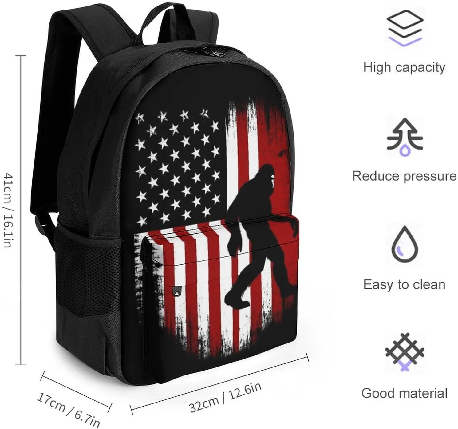 Supdreamc Adults Lightweight Usa American Flag Rucksacks Large Capacity Bookbag With Adjustable Shoulder Straps for Trekking Outdoors Bicycle