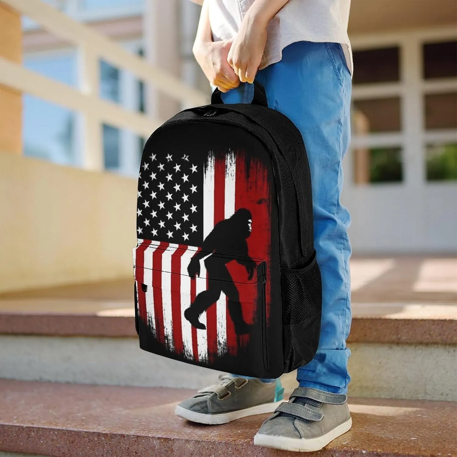 Supdreamc Adults Lightweight Usa American Flag Rucksacks Large Capacity Bookbag With Adjustable Shoulder Straps for Trekking Outdoors Bicycle