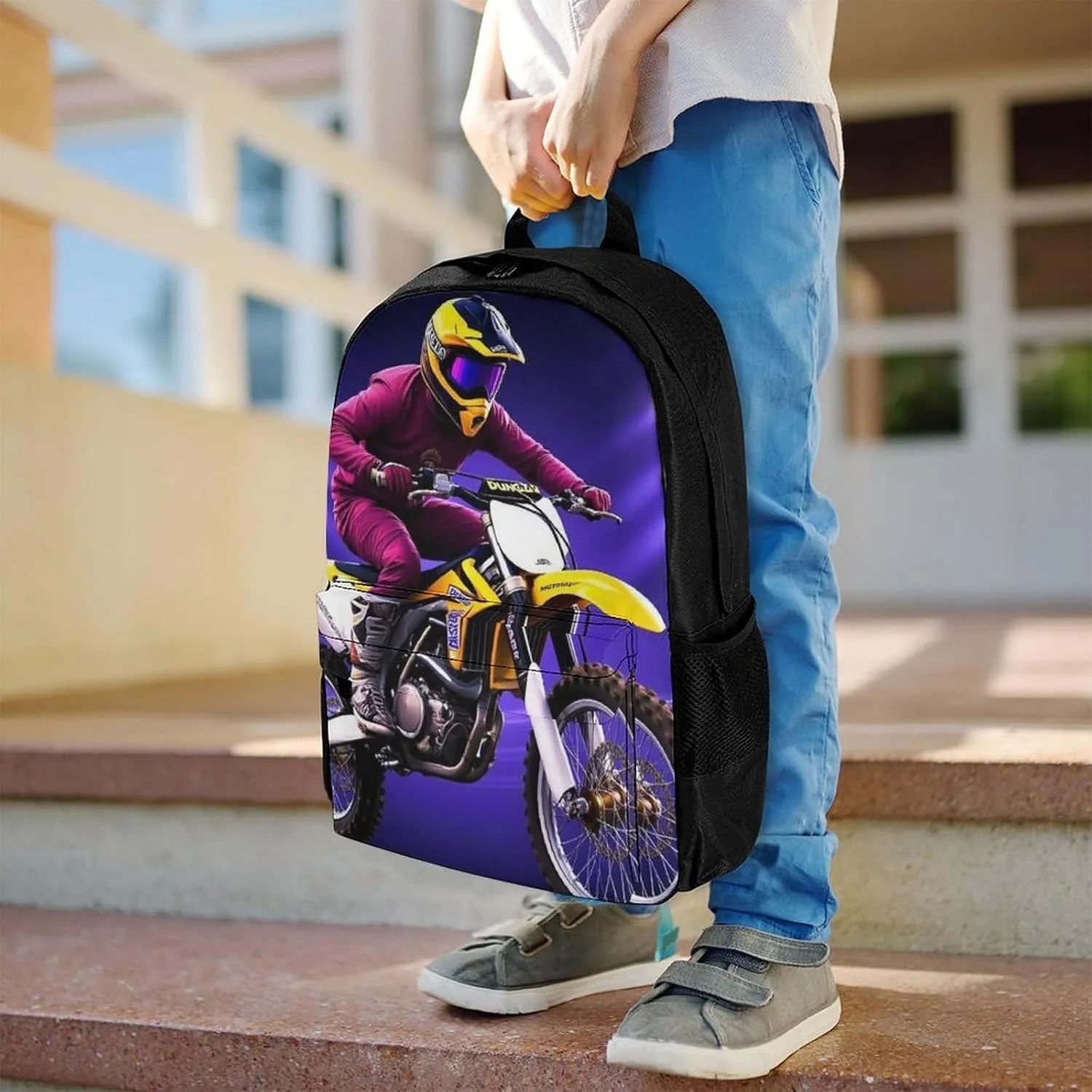 Supdreamc Lightweight Daypack Bookbag for Trekking Business Walking Cycling - Big Capacity Anti-Theft Multipurpose Carry On Bag, Cool Motorcycle Motocross Dirt Bike Business Computer Bag