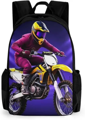 Supdreamc Lightweight Daypack Bookbag for Trekking Business Walking Cycling - Big Capacity Anti-Theft Multipurpose Carry On Bag, Cool Motorcycle Motocross Dirt Bike Business Computer Bag
