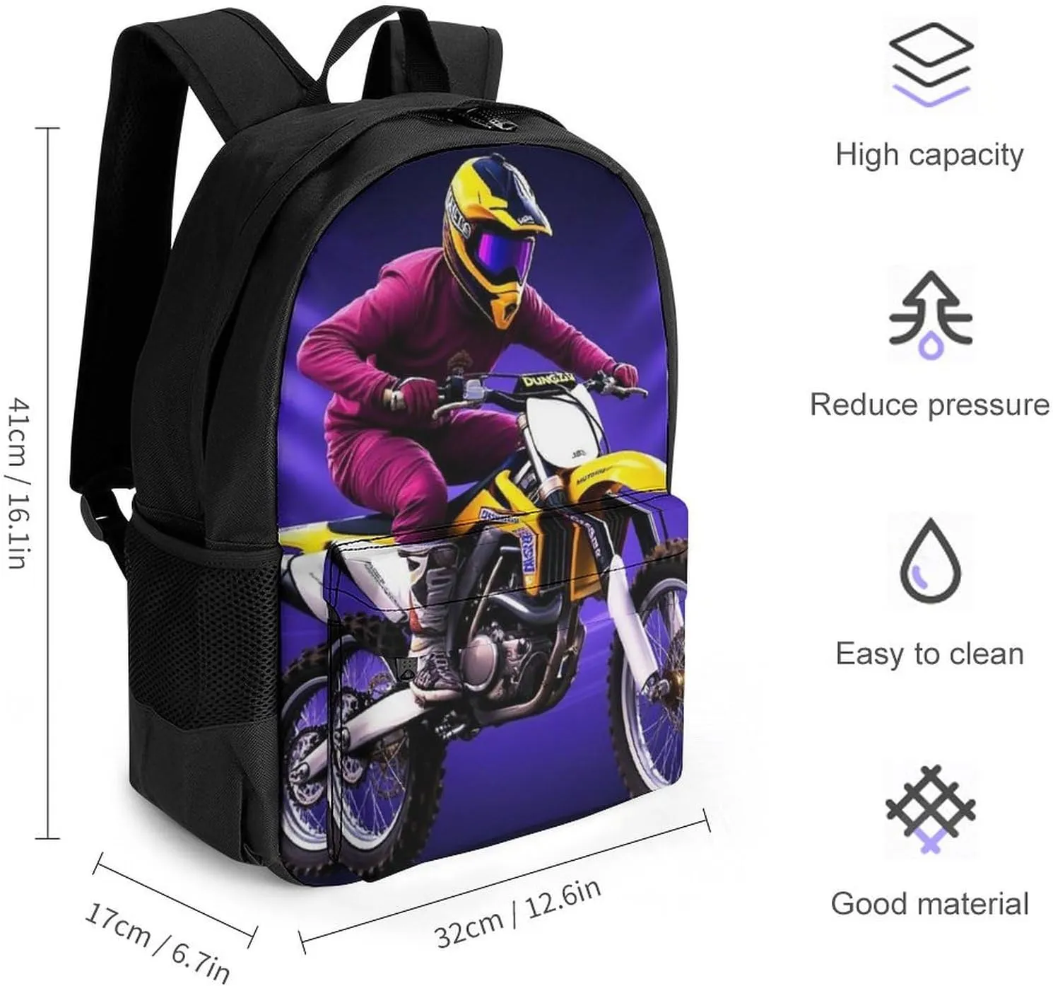 Supdreamc Lightweight Daypack Bookbag for Trekking Business Walking Cycling - Big Capacity Anti-Theft Multipurpose Carry On Bag, Cool Motorcycle Motocross Dirt Bike Business Computer Bag