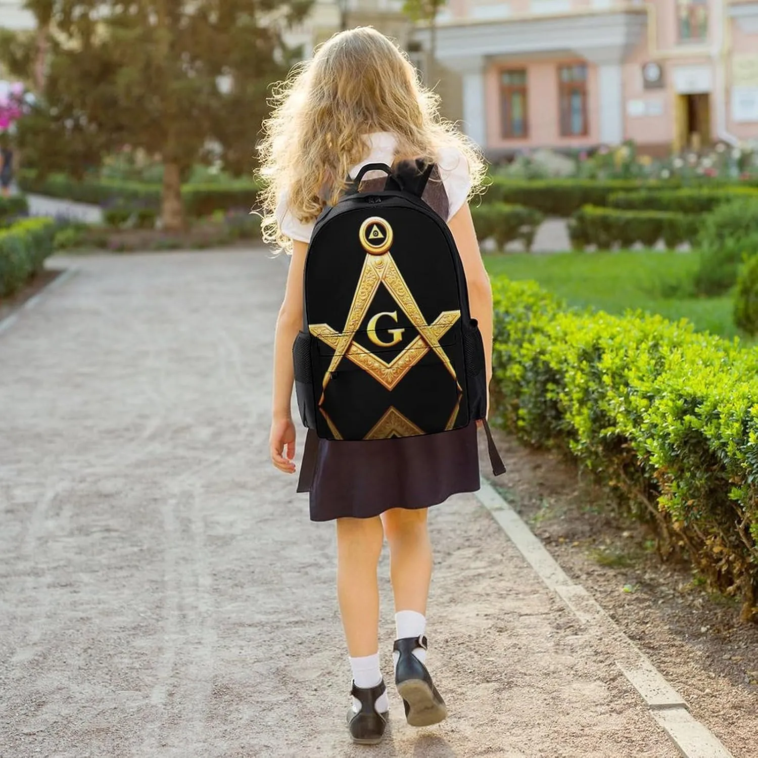 Supdreamc Lightweight Daypack Bookbag for Trekking Business Walking Cycling - Big Capacity Anti-Theft Multipurpose Carry On Bag, Gold Freemason Freemasonry Masonic Business Computer Bag