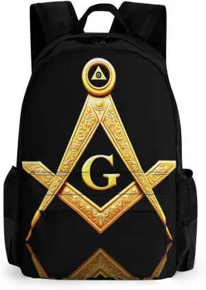 Supdreamc Lightweight Daypack Bookbag for Trekking Business Walking Cycling - Big Capacity Anti-Theft Multipurpose Carry On Bag, Gold Freemason Freemasonry Masonic Business Computer Bag