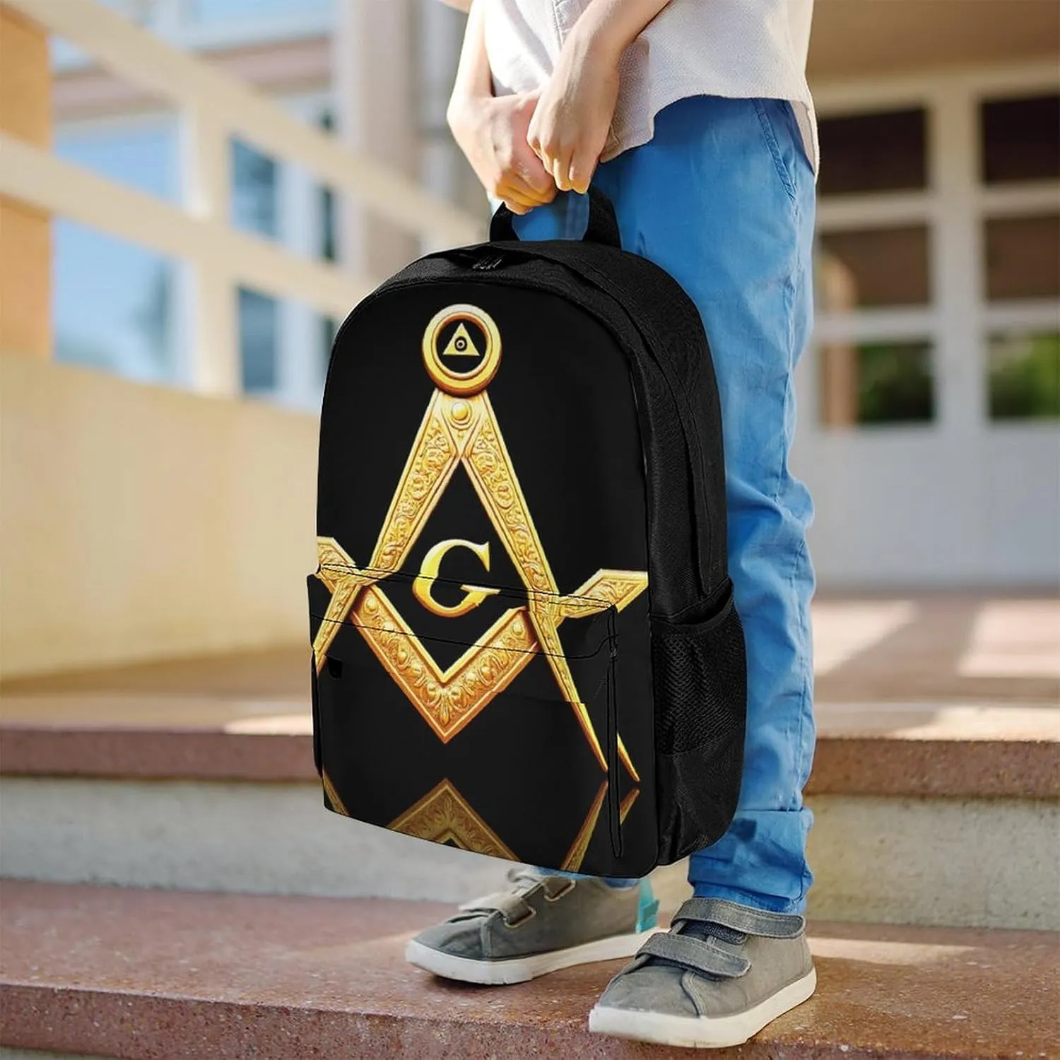 Supdreamc Lightweight Daypack Bookbag for Trekking Business Walking Cycling - Big Capacity Anti-Theft Multipurpose Carry On Bag, Gold Freemason Freemasonry Masonic Business Computer Bag
