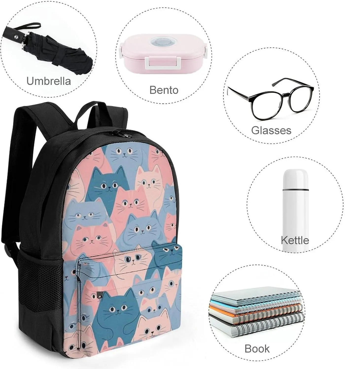 Supdreamc Lightweight Rucksacks for Camping Picnic Walking Cycling - Large Capacity Multipurpose Anti-Theft Carry On Bag, Cartoon Crazy Cat Art Travel Hiking & Camping Rucksack