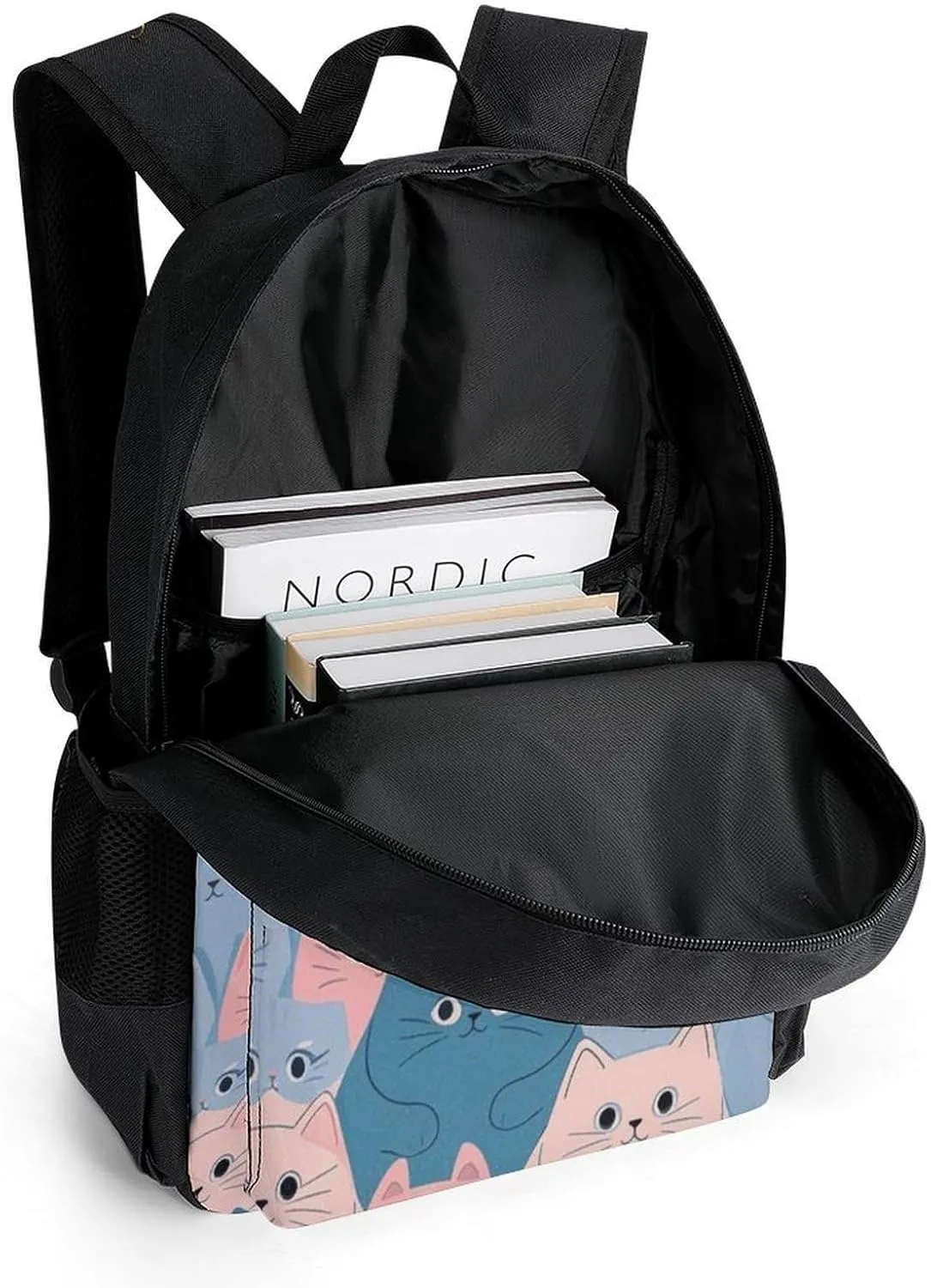 Supdreamc Lightweight Rucksacks for Camping Picnic Walking Cycling - Large Capacity Multipurpose Anti-Theft Carry On Bag, Cartoon Crazy Cat Art Travel Hiking & Camping Rucksack