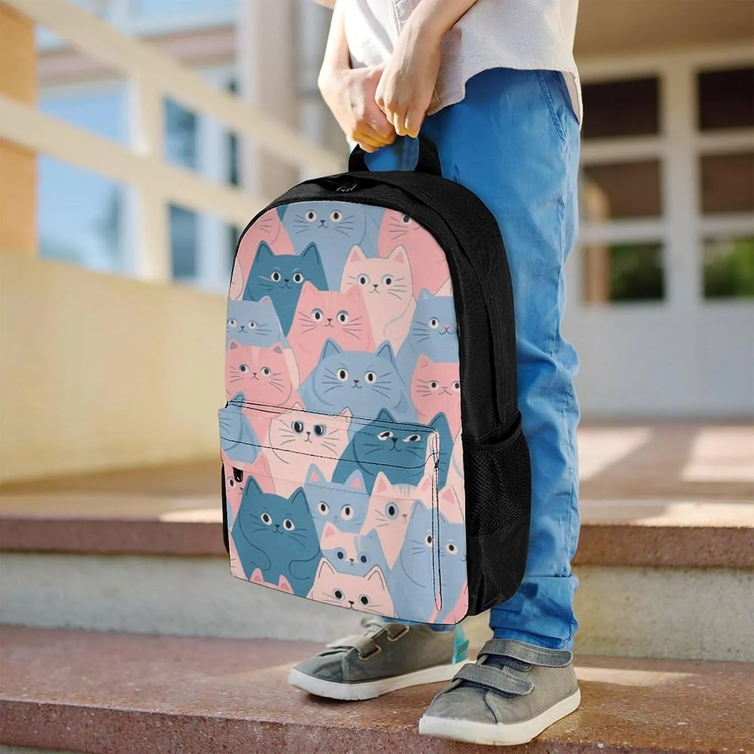Supdreamc Lightweight Rucksacks for Camping Picnic Walking Cycling - Large Capacity Multipurpose Anti-Theft Carry On Bag, Cartoon Crazy Cat Art Travel Hiking & Camping Rucksack