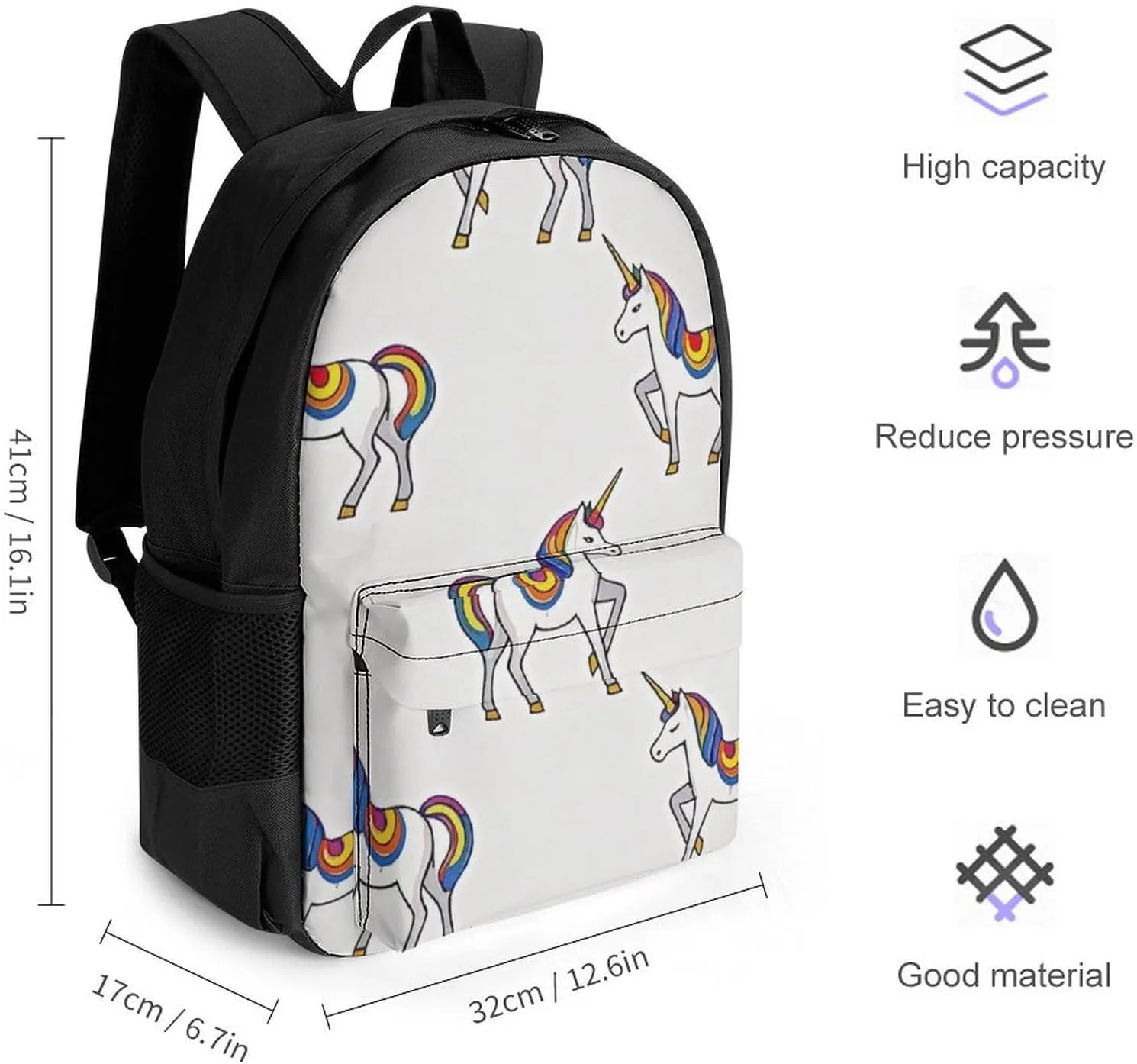 Supdreamc Lightweight Rucksacks for Camping Picnic Walking Cycling - Large Capacity Multipurpose Anti-Theft Carry On Bag, Neon Unicorn Art Travel Hiking & Camping Rucksack