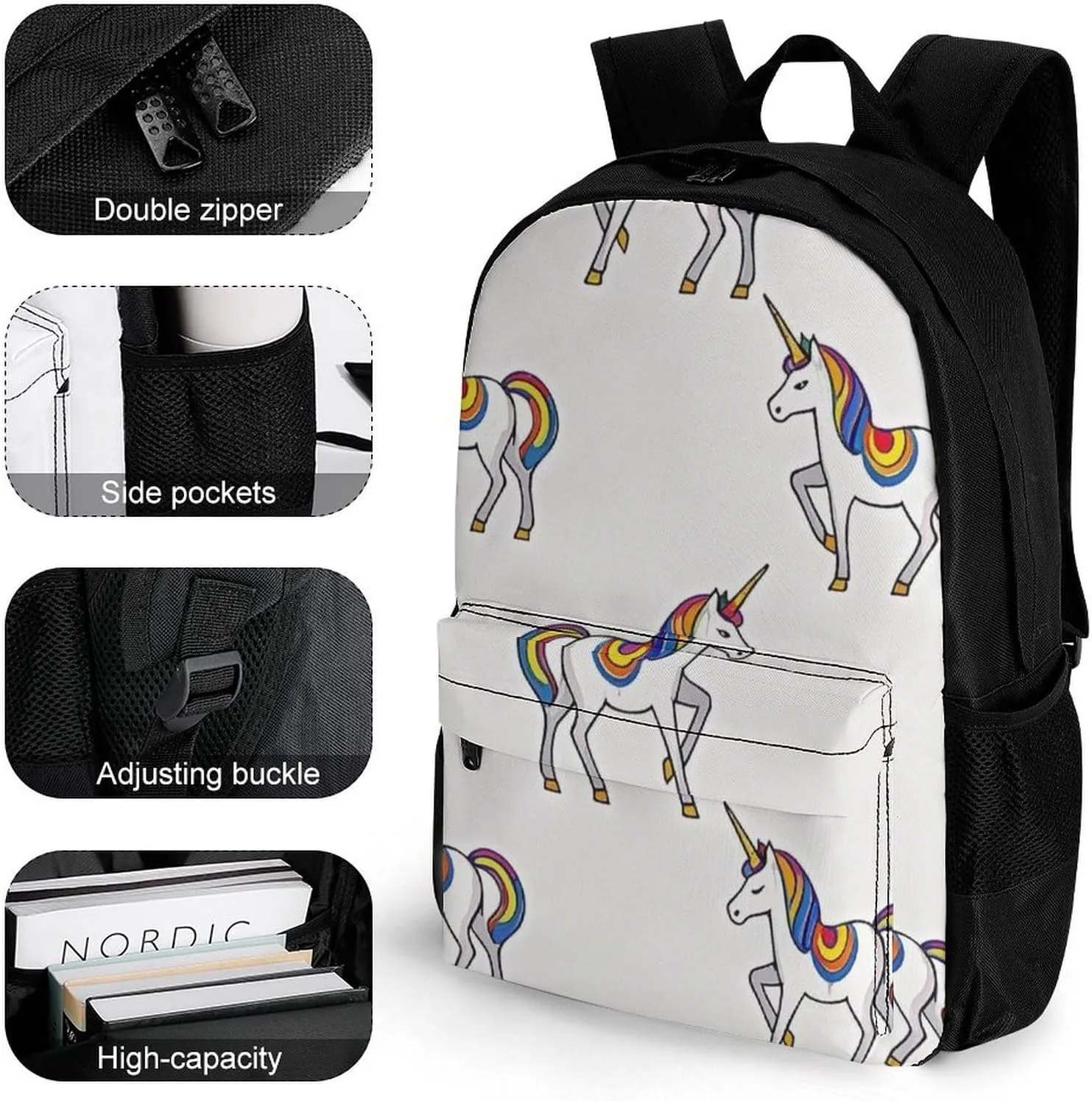 Supdreamc Lightweight Rucksacks for Camping Picnic Walking Cycling - Large Capacity Multipurpose Anti-Theft Carry On Bag, Neon Unicorn Art Travel Hiking & Camping Rucksack