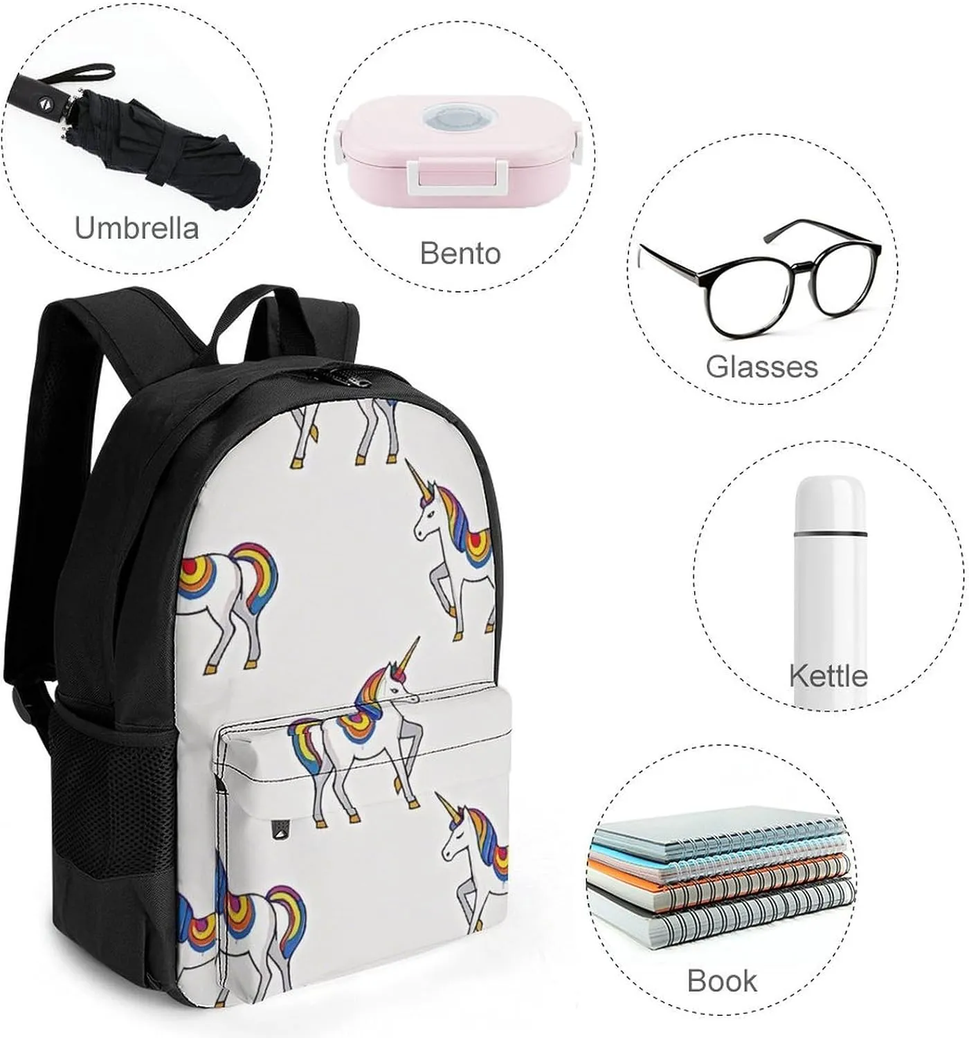 Supdreamc Lightweight Rucksacks for Camping Picnic Walking Cycling - Large Capacity Multipurpose Anti-Theft Carry On Bag, Neon Unicorn Art Travel Hiking & Camping Rucksack