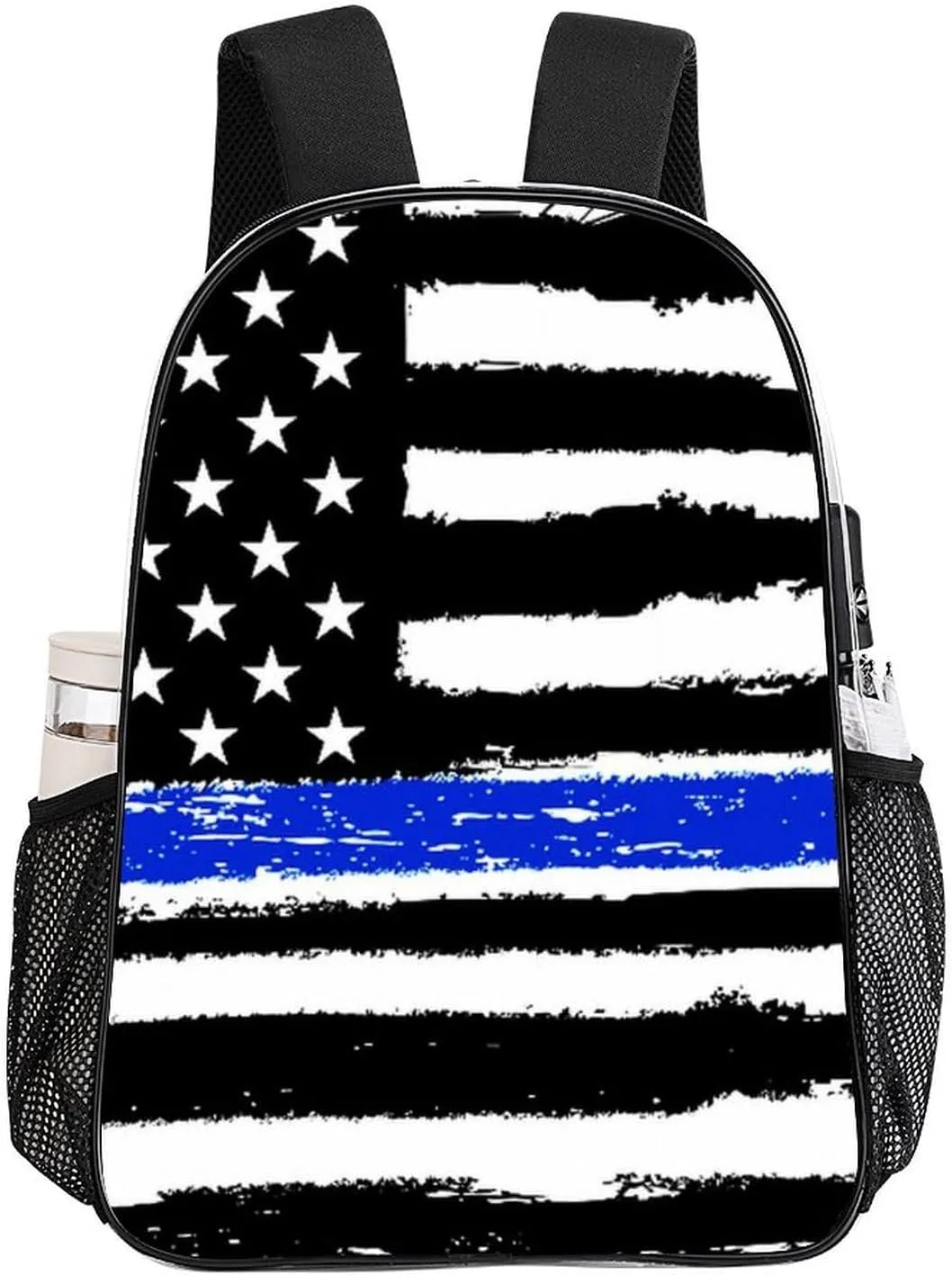 Supdreamc Men Women Lightweight American Thin Blue Line Flag Black And White Backpack Large Capacity Bookbag Transparent Bag for Gym Business Running