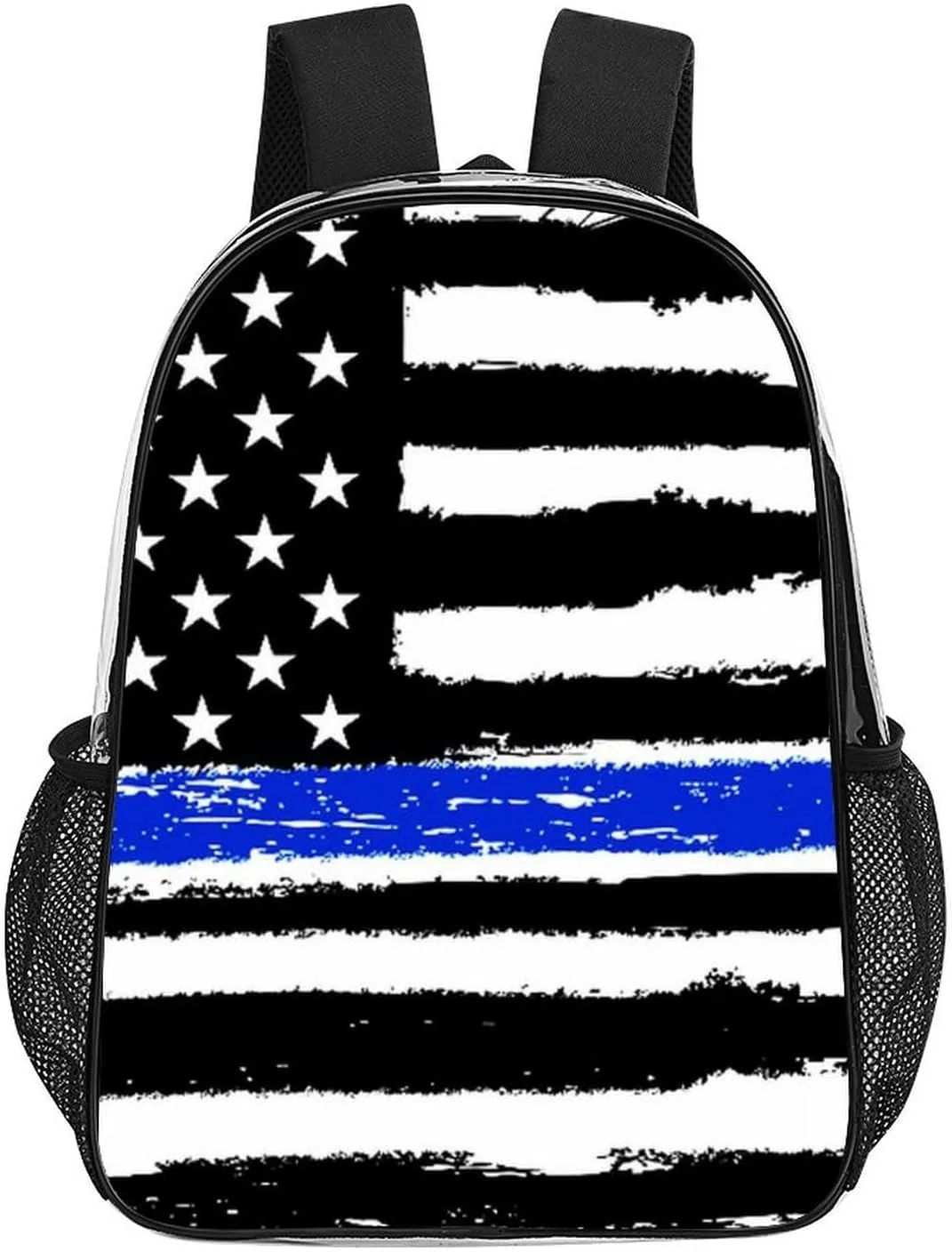 Supdreamc Men Women Lightweight American Thin Blue Line Flag Black And White Backpack Large Capacity Bookbag Transparent Bag for Gym Business Running