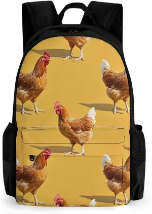 Supdreamc Men Women Lightweight Chicken Rooster Art Daypack Bookbag Big Capacity Carry On Bag With Side Pockets for Camping Travel Bicycle
