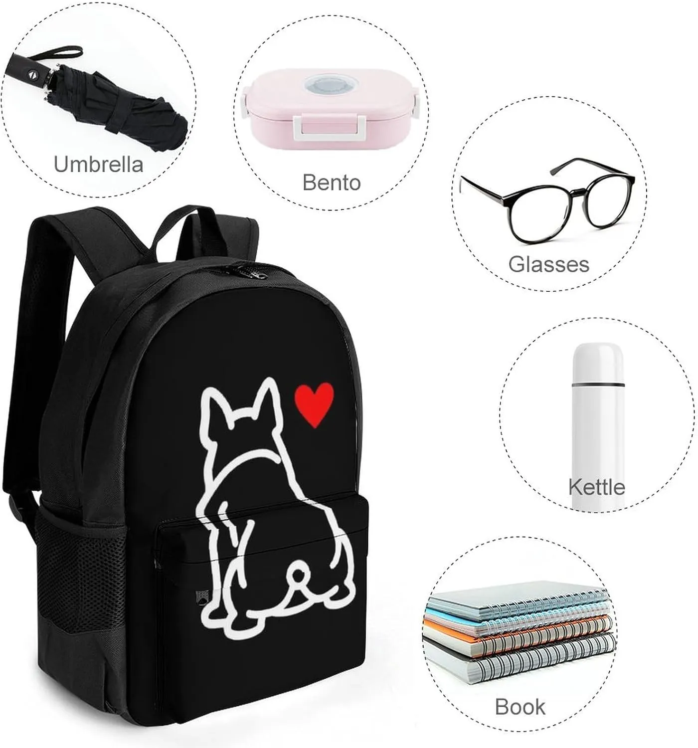 Supdreamc Men Women Polyester Funny French Bulldog Puppy Dog Daypack Bookbag Big Capacity Shoulder Bag With Padded Straps for Climbing Travel Walking Cycling