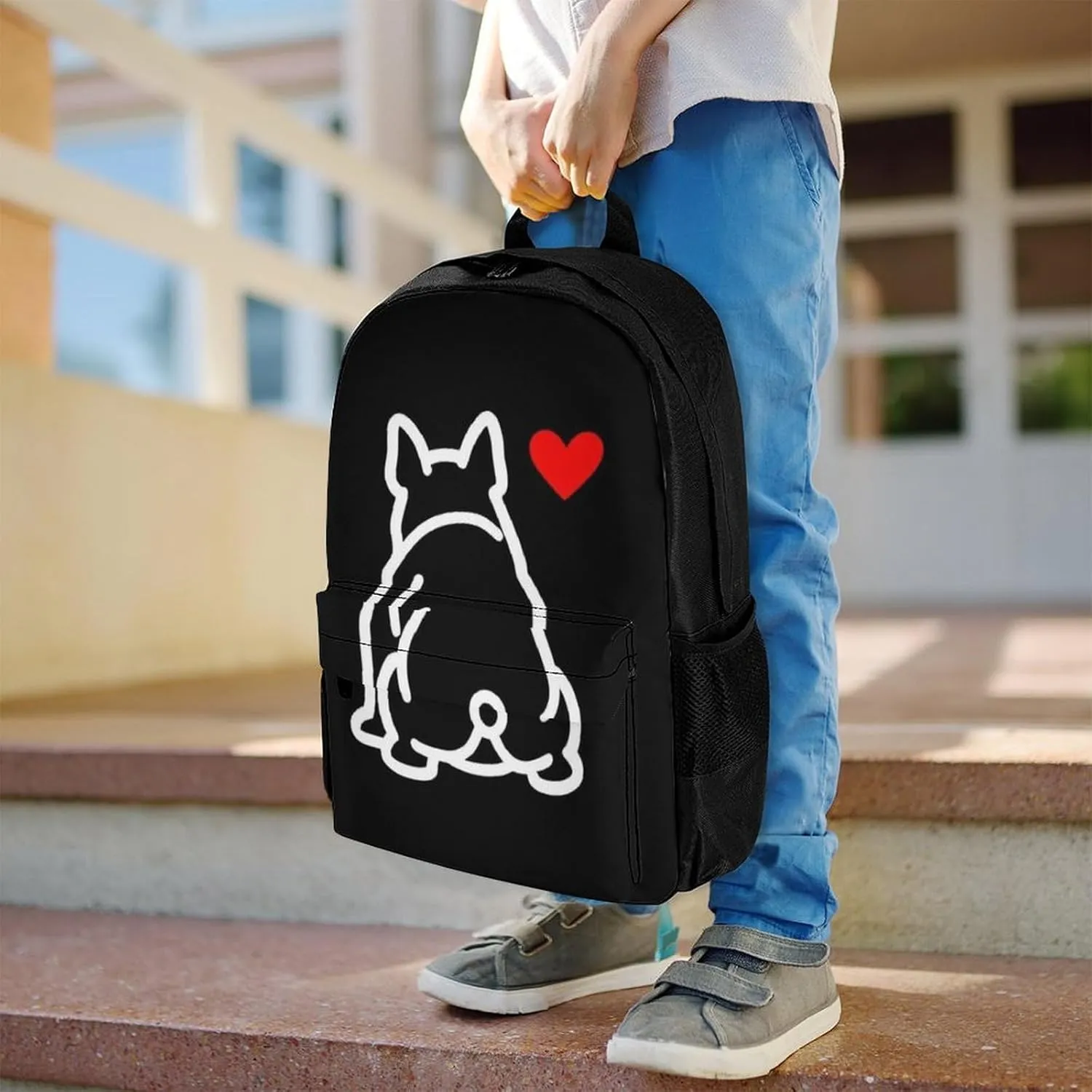 Supdreamc Men Women Polyester Funny French Bulldog Puppy Dog Daypack Bookbag Big Capacity Shoulder Bag With Padded Straps for Climbing Travel Walking Cycling