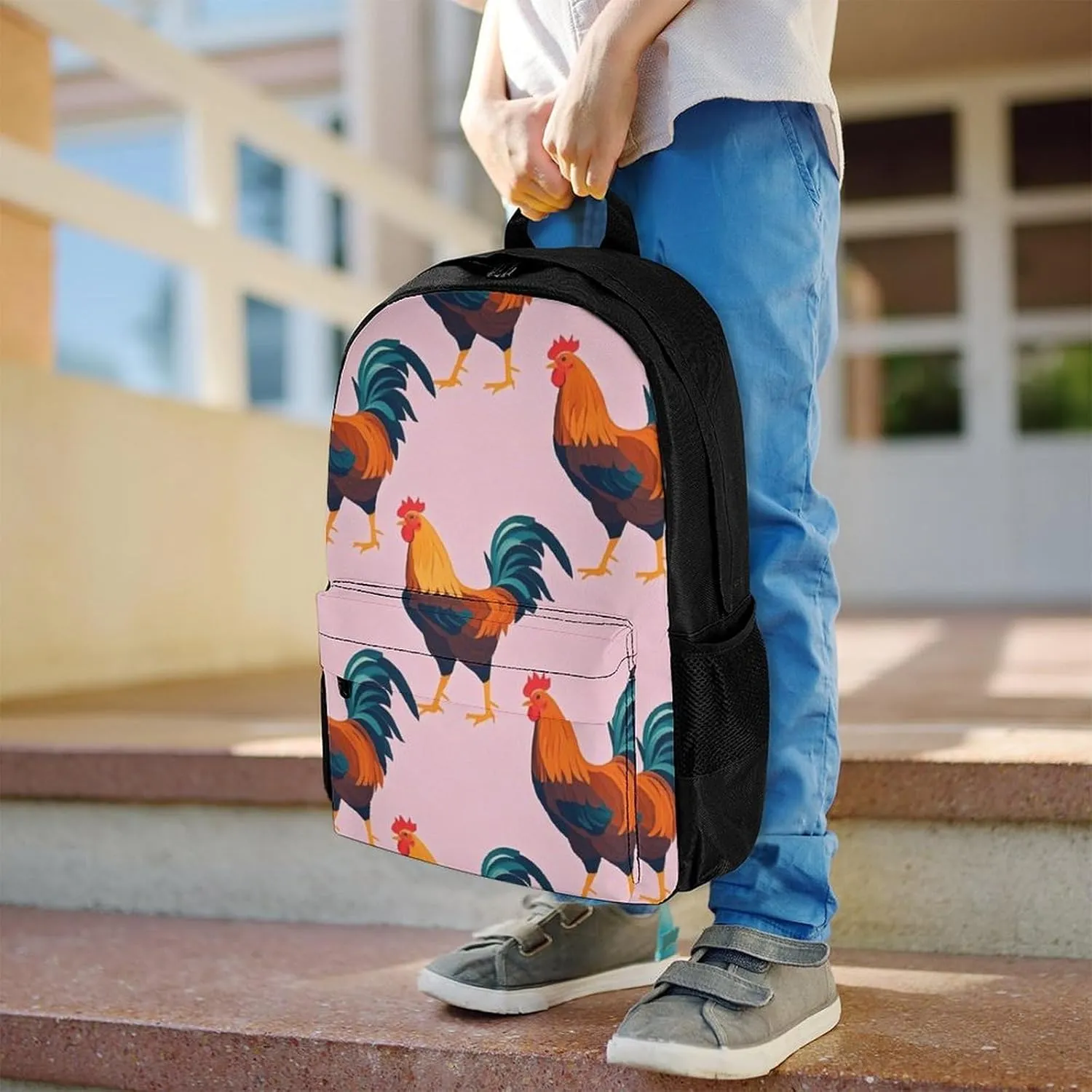 Supdreamc Men Women Polyester Rustic Farmhouse Chicken Rooster Art Casual Daypack Large Capacity Carry On Bag With Adjustable Shoulder Straps for Camping Work Running