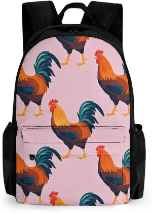 Supdreamc Men Women Polyester Rustic Farmhouse Chicken Rooster Art Casual Daypack Large Capacity Carry On Bag With Adjustable Shoulder Straps for Camping Work Running