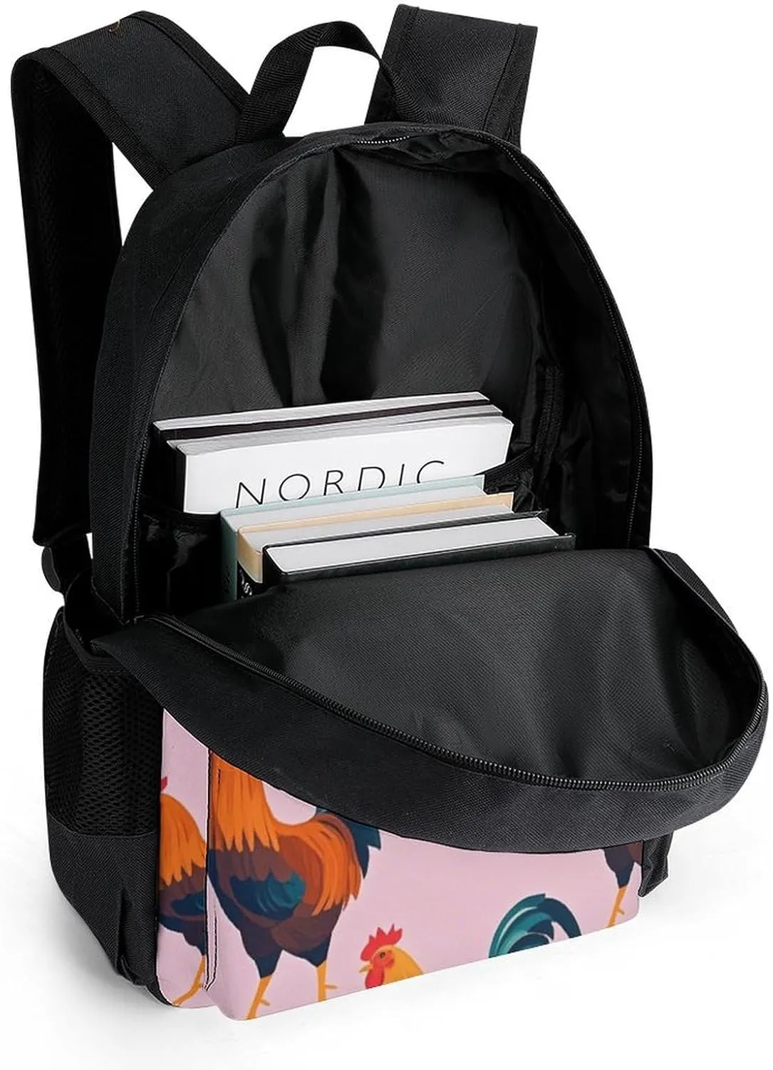 Supdreamc Men Women Polyester Rustic Farmhouse Chicken Rooster Art Casual Daypack Large Capacity Carry On Bag With Adjustable Shoulder Straps for Camping Work Running