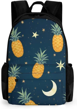 Supdreamc Men Women Polyester Starry Star Pineapple Moon Sky Blue Art Casual Daypack Large Capacity Carry On Bag With Adjustable Shoulder Straps for Camping Work Running