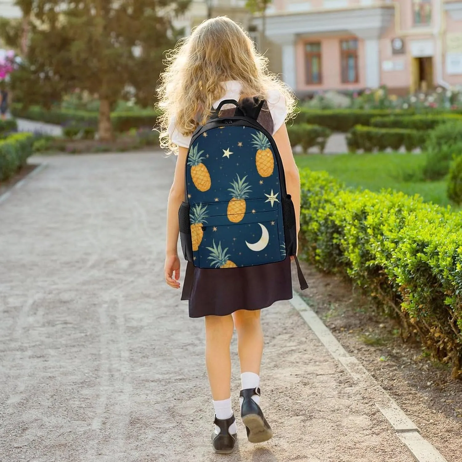 Supdreamc Men Women Polyester Starry Star Pineapple Moon Sky Blue Art Casual Daypack Large Capacity Carry On Bag With Adjustable Shoulder Straps for Camping Work Running