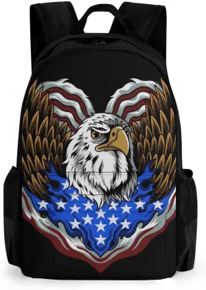 Supdreamc Polyester Daypack for Camping Travel Walking Cycling - Big Capacity Anti-Theft Multipurpose Bookbag, American Flag Usa Cool Bald Eagle Pattern Camping Outdoor Backpack