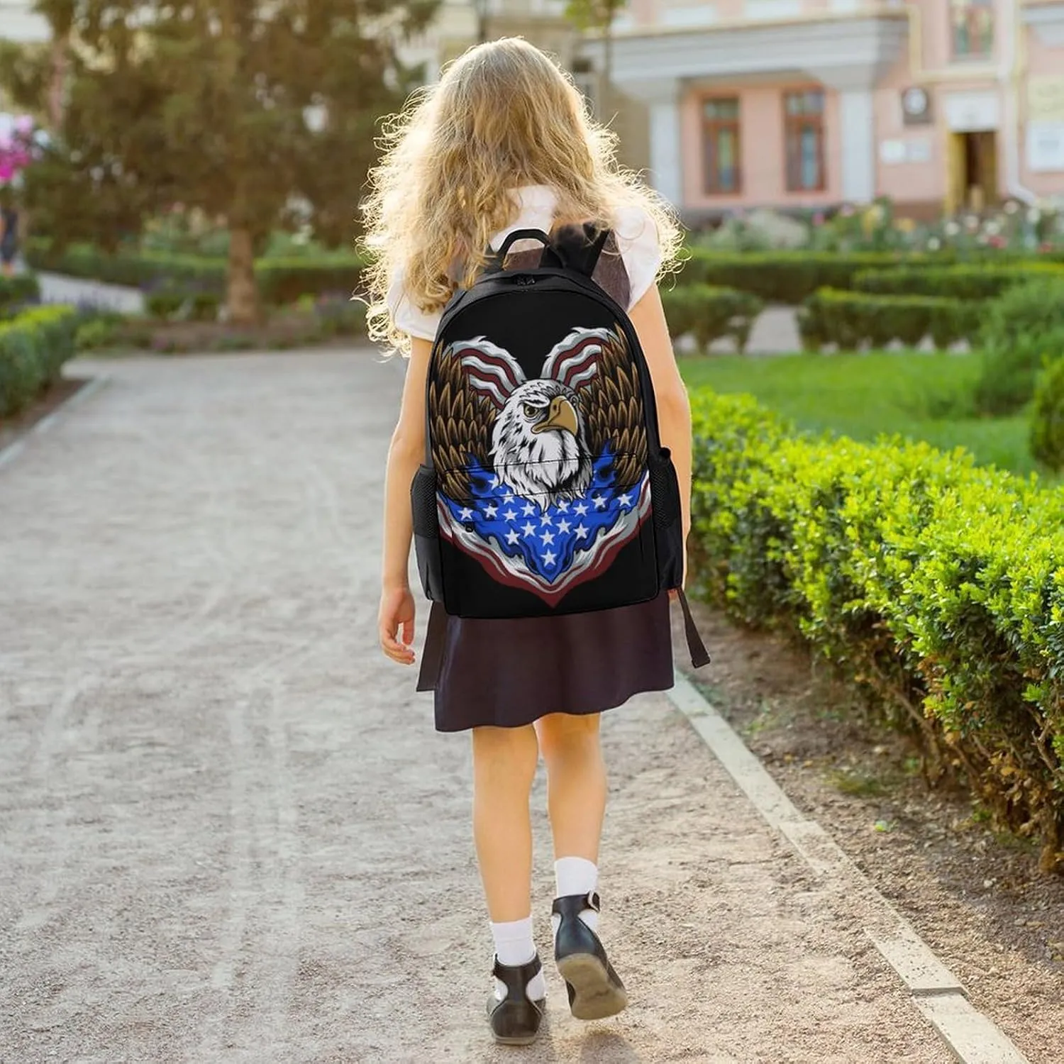 Supdreamc Polyester Daypack for Camping Travel Walking Cycling - Big Capacity Anti-Theft Multipurpose Bookbag, American Flag Usa Cool Bald Eagle Pattern Camping Outdoor Backpack