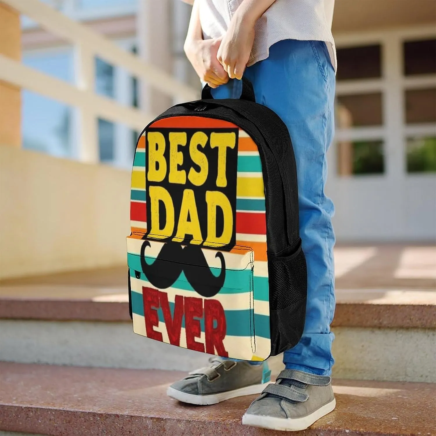 Supdreamc Polyester Daypack for Camping Travel Walking Cycling - Big Capacity Anti-Theft Multipurpose Bookbag, Beard Best Dad Ever Camping Outdoor Backpack