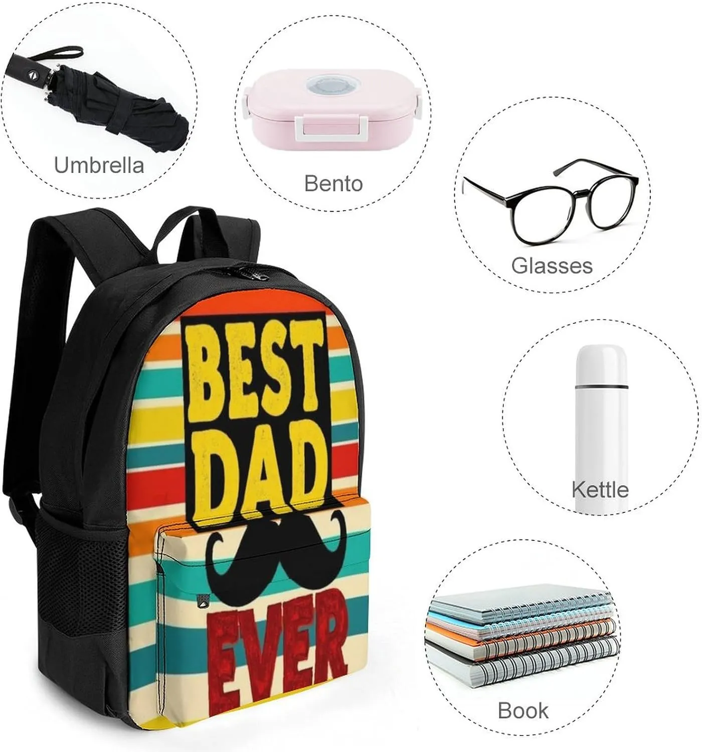 Supdreamc Polyester Daypack for Camping Travel Walking Cycling - Big Capacity Anti-Theft Multipurpose Bookbag, Beard Best Dad Ever Camping Outdoor Backpack