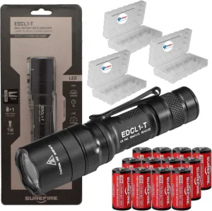 SureFire EDCL1-T 500 Lumen Tactical EDC Flashlight Bundle with 12 Extra Surefire CR123 and 3 Lightjunction Battery Cases