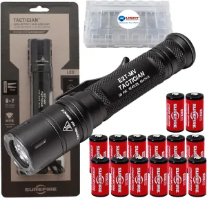 SureFire Tactician 800 Lumen Tactical EDC Flashlight Bundle with 12 Extra CR123A Batteries and 3 Lightjunction Battery Cases