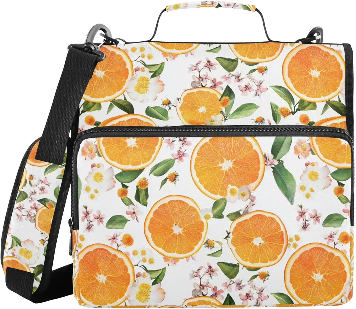 Sweet Oranges Fruit White Binder Zipper Organizer with Shoulder Strap & Handle Laege Capacity 1.5 Inch 3 Rings Portfolio Binder Bag Office Files Organizer