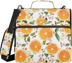 Sweet Oranges Fruit White Binder Zipper Organizer with Shoulder Strap & Handle Laege Capacity 1.5 Inch 3 Rings Portfolio Binder Bag Office Files Organizer