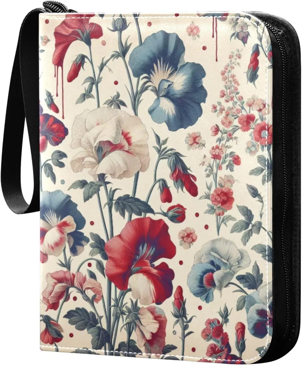 Sweet Pea Flowers Card Binder 4 Pocket Trading Card Album Fits 400 Sports/Game Cards, PU Cover 3 Ring Card Collection with 50 Removable Sleeves