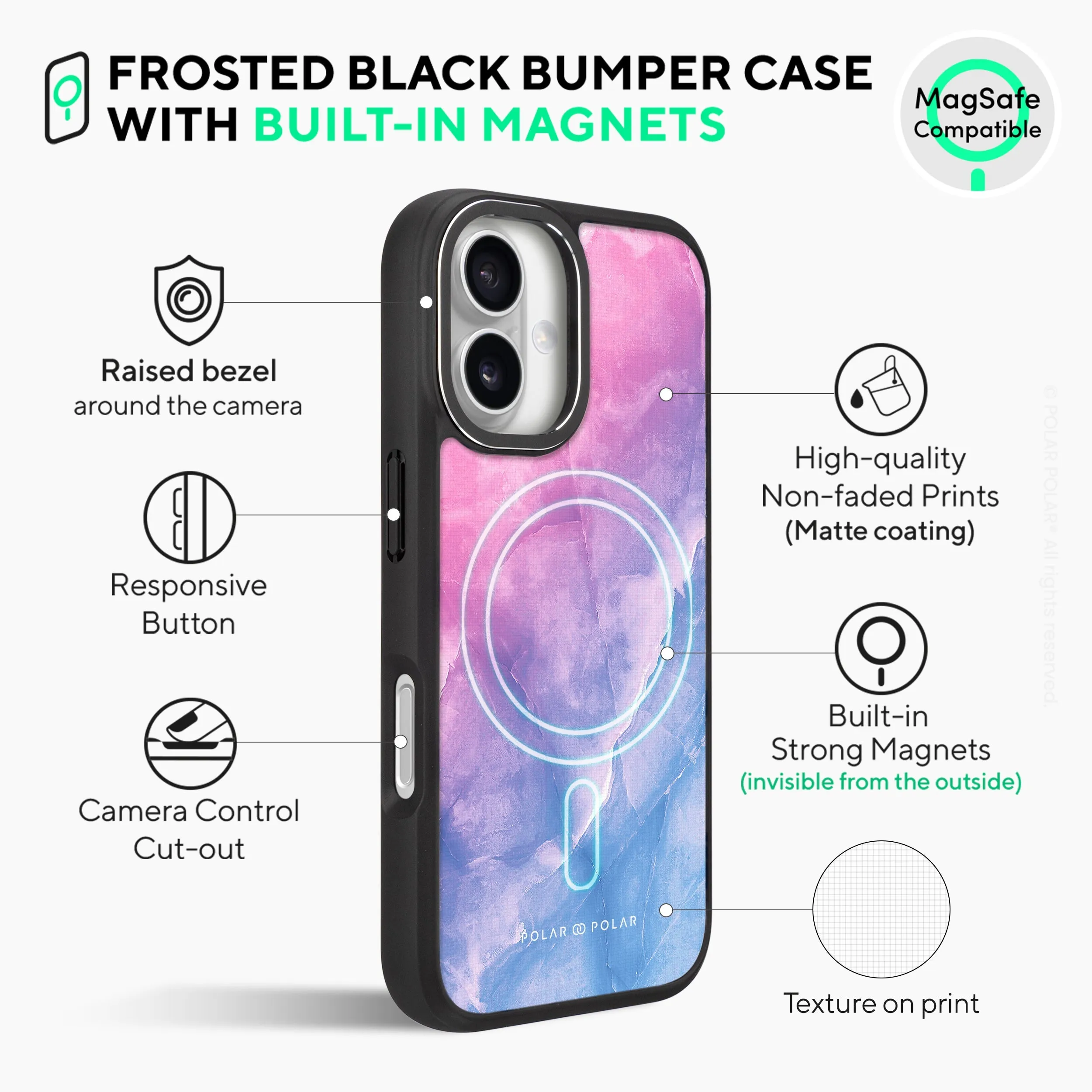 Sweet Rainbow - iPhone 16 Pro Frosted Black Bumper MagSafe Case