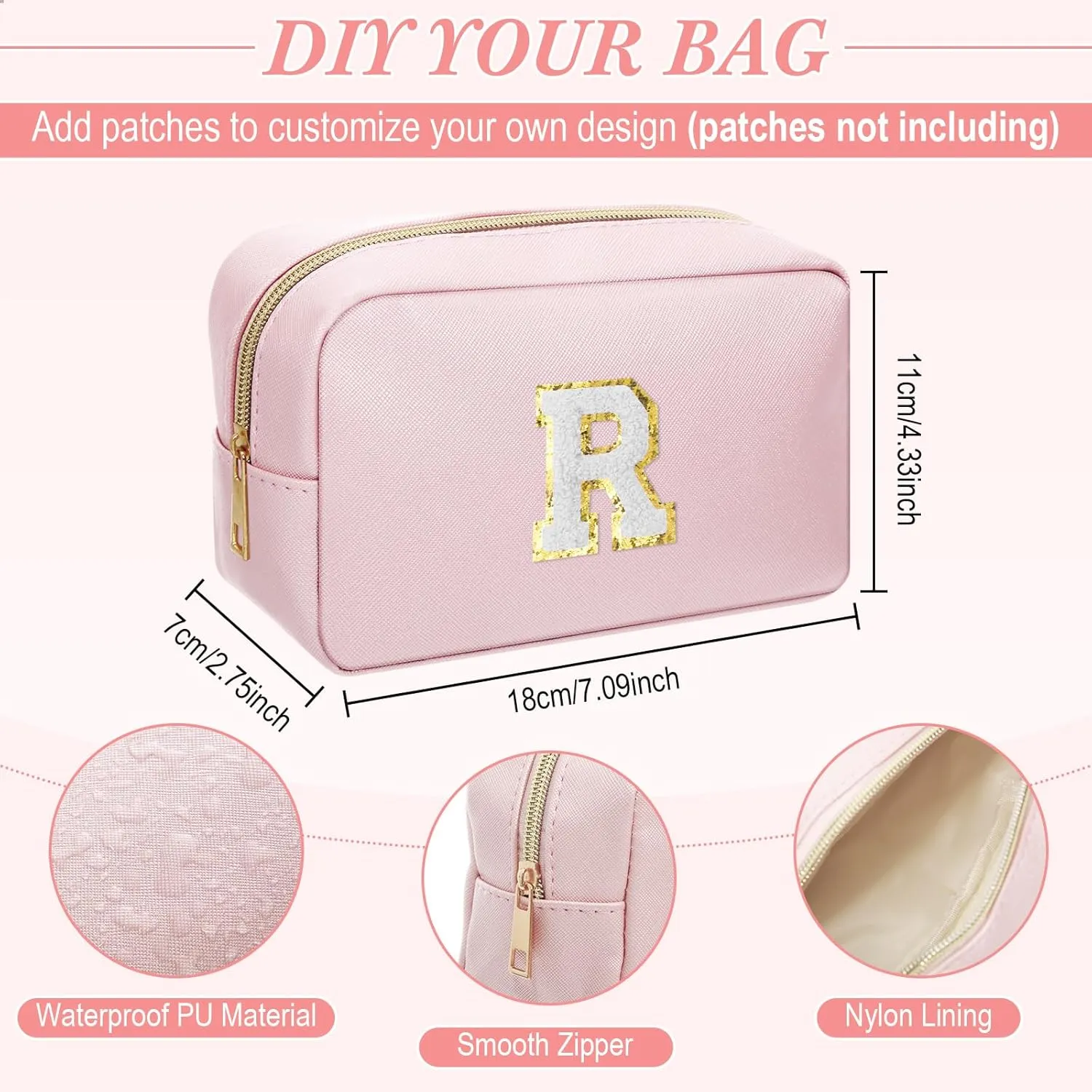 Sweetude 10 Pcs Preppy Makeup Bag Bulk Cosmetic Bag Bridesmaid Gift Wedding Day Bachelorette Party Favor Toiletry Pouch DIY PU Leather Skincare Pouch for Women(Rose Gold)