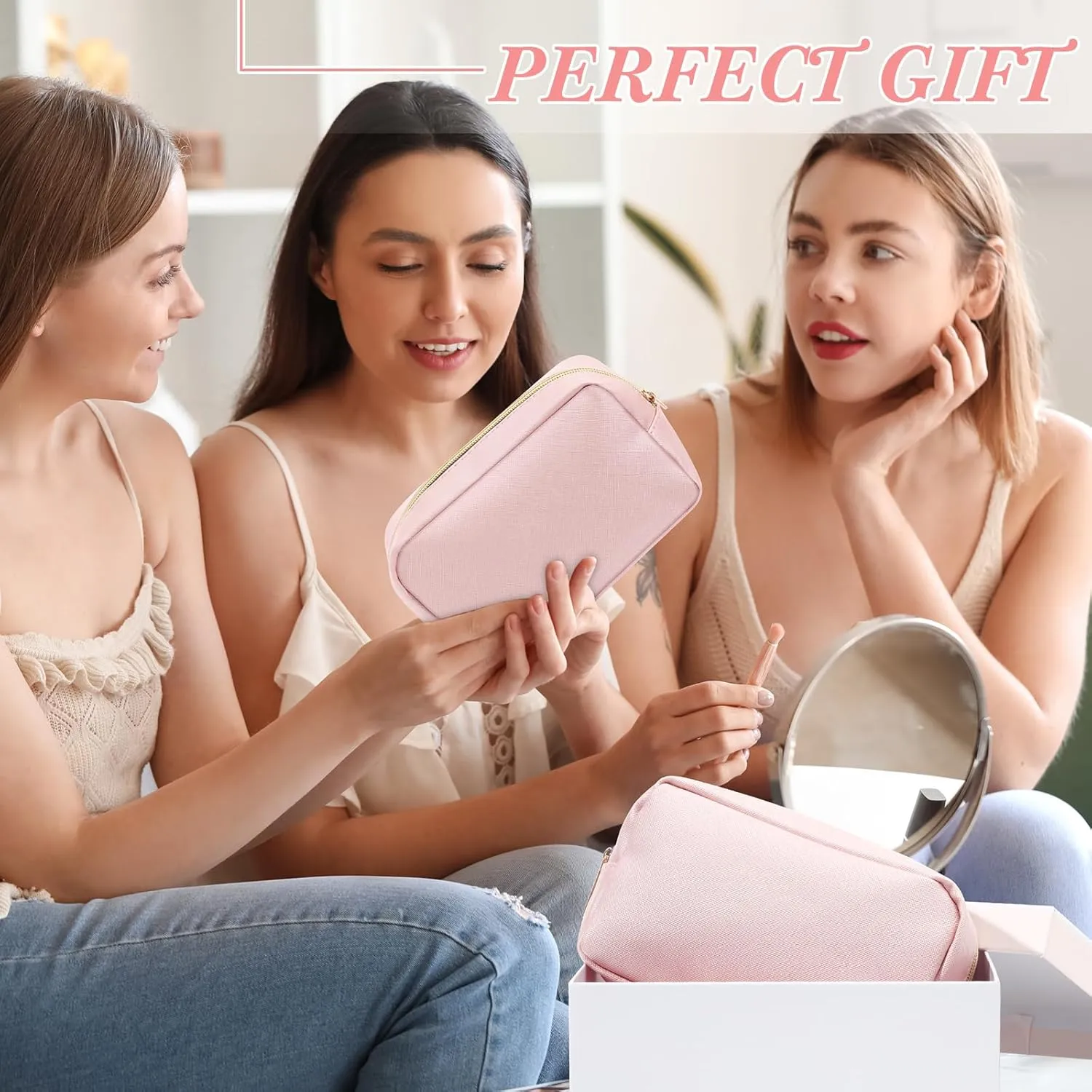 Sweetude 10 Pcs Preppy Makeup Bag Bulk Cosmetic Bag Bridesmaid Gift Wedding Day Bachelorette Party Favor Toiletry Pouch DIY PU Leather Skincare Pouch for Women(Rose Gold)