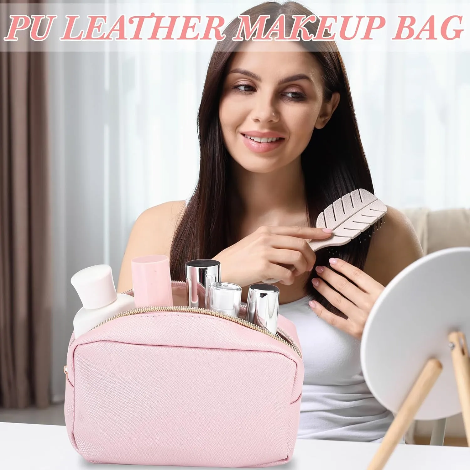 Sweetude 10 Pcs Preppy Makeup Bag Bulk Cosmetic Bag Bridesmaid Gift Wedding Day Bachelorette Party Favor Toiletry Pouch DIY PU Leather Skincare Pouch for Women(Rose Gold)
