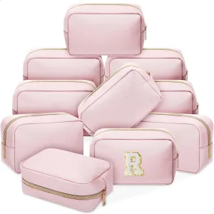 Sweetude 10 Pcs Preppy Makeup Bag Bulk Cosmetic Bag Bridesmaid Gift Wedding Day Bachelorette Party Favor Toiletry Pouch DIY PU Leather Skincare Pouch for Women(Rose Gold)