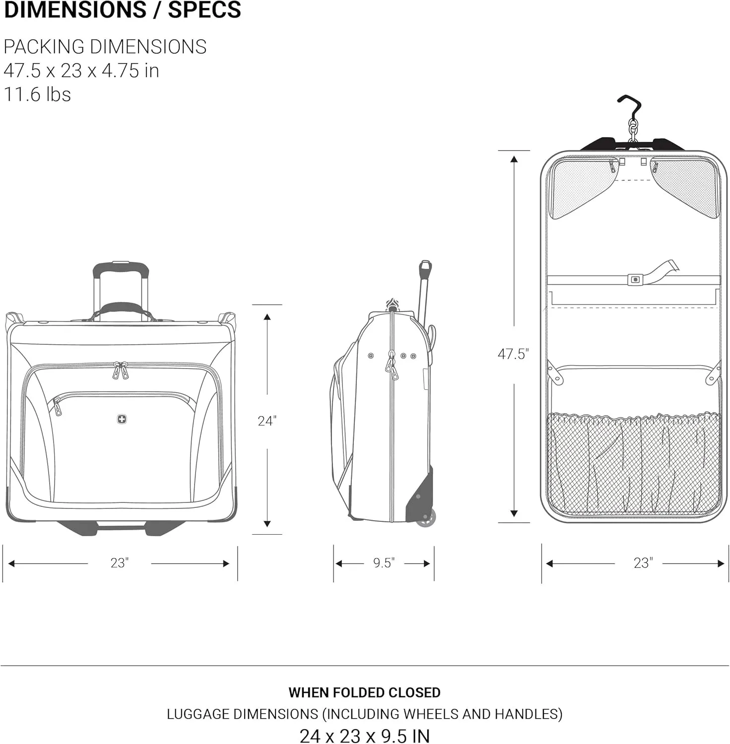 SwissGear 7895 Premium Rolling Garment Bag, Bonus Hanging Feature, Men's and Women's, Carry-on Luggage - Grey Heather