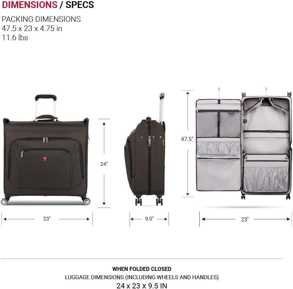 SwissGear 7895 Premium Rolling Garment Bag, Heather Grey, 24" Spinner Edition