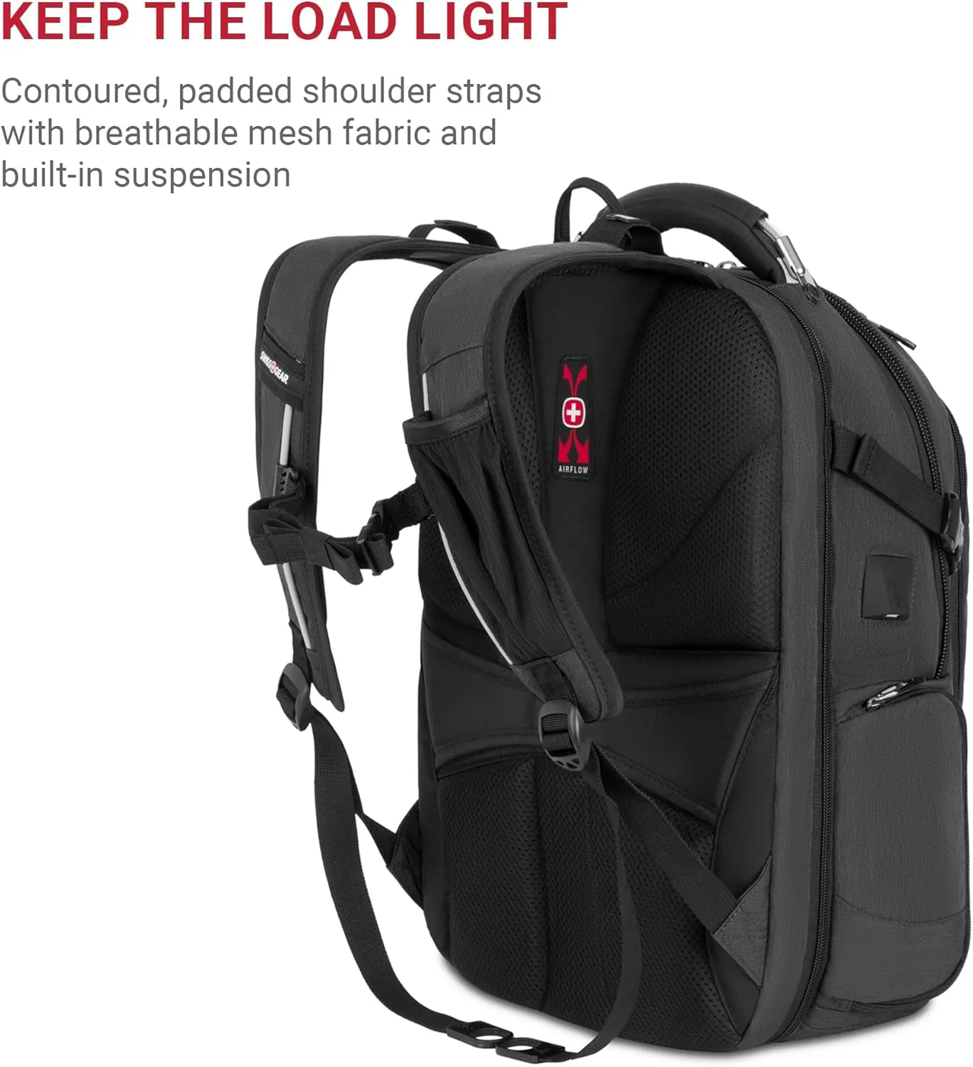 SwissGear Travel Tech Elite Laptop Backpack – Fits Laptops up to 16” – ScanSmart TSA-Friendly Backpack with USB Port, Shoe Compartment & Organizer Pockets – Heather Grey