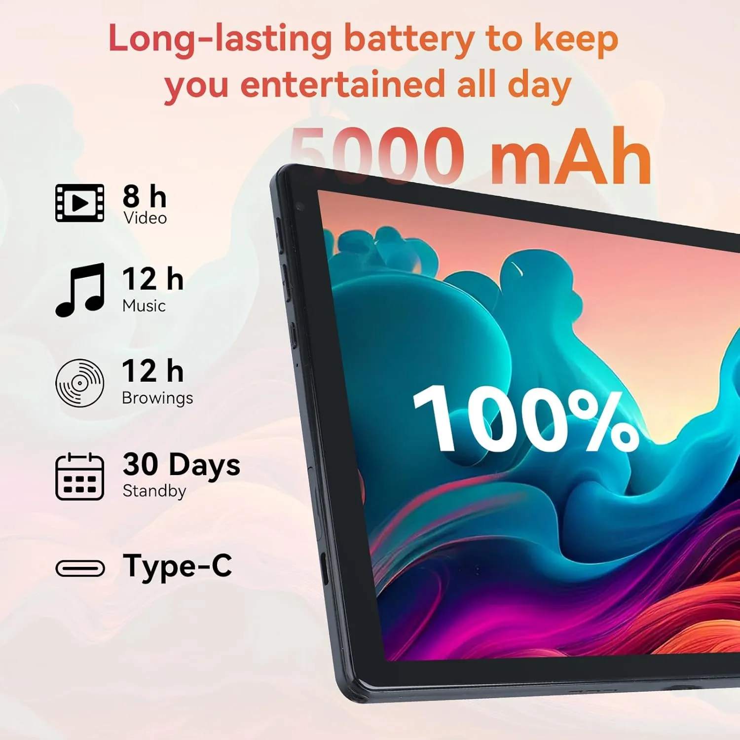 Tablet,10.1" Android Tablet with Octa-core Processor 14GB RAM 128GB ROM HD IPS Touchscreen 8H Battery, Wi-Fi 6, BT 5.0, Dual Camera, Google Tablets with Keyboard Mouse Stylus Case Headphone