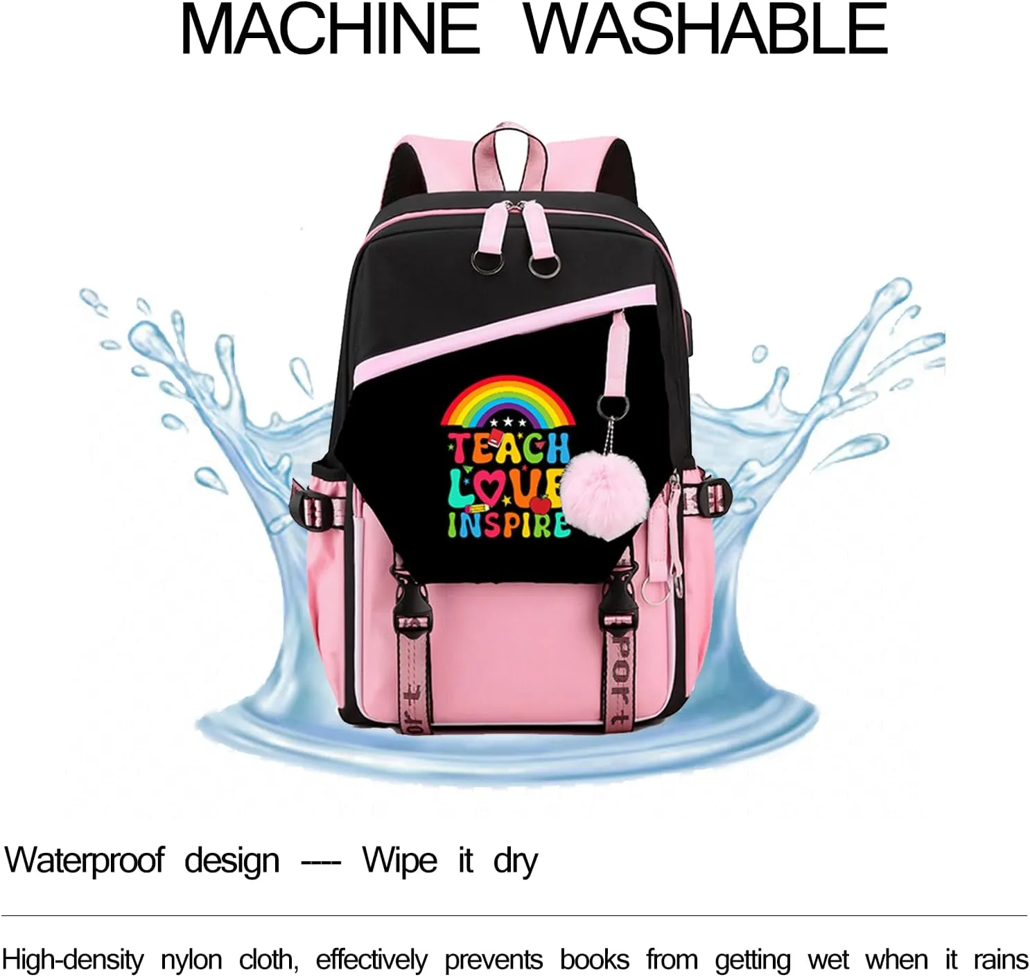 Teacher Backpack for Women, 16.5 Inch Laptop Backpack With USB Charging Port Large Capacity Travel Backpack,Waterproof Carry on Work Bags,Pink