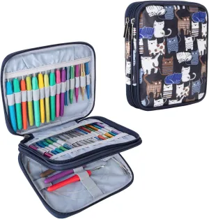 Teamoy Organizer Case for Interchangeable Circular Knitting Needles, Crochet hooks and Knitting Accessories, Keep All in Place and Easy to Carry, Cats Blue (No Accessories Included)